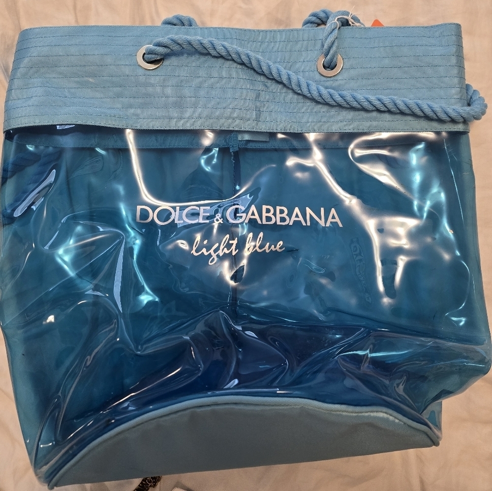 Dolce & GABBANA Large Beach Bag Tote see-through Blue with Rope Handles
